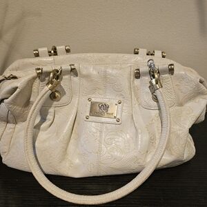 Original by Sharif 1827 Cream Leather Embossed Shoulder Bag